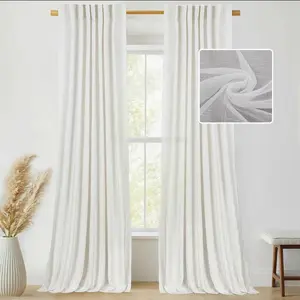 Hugmoon Linen Pinch Pleated Curtains Set (2 Panels), Modern Translucent Window Drapes for Bedroom & Living Room, Simple Home Decor