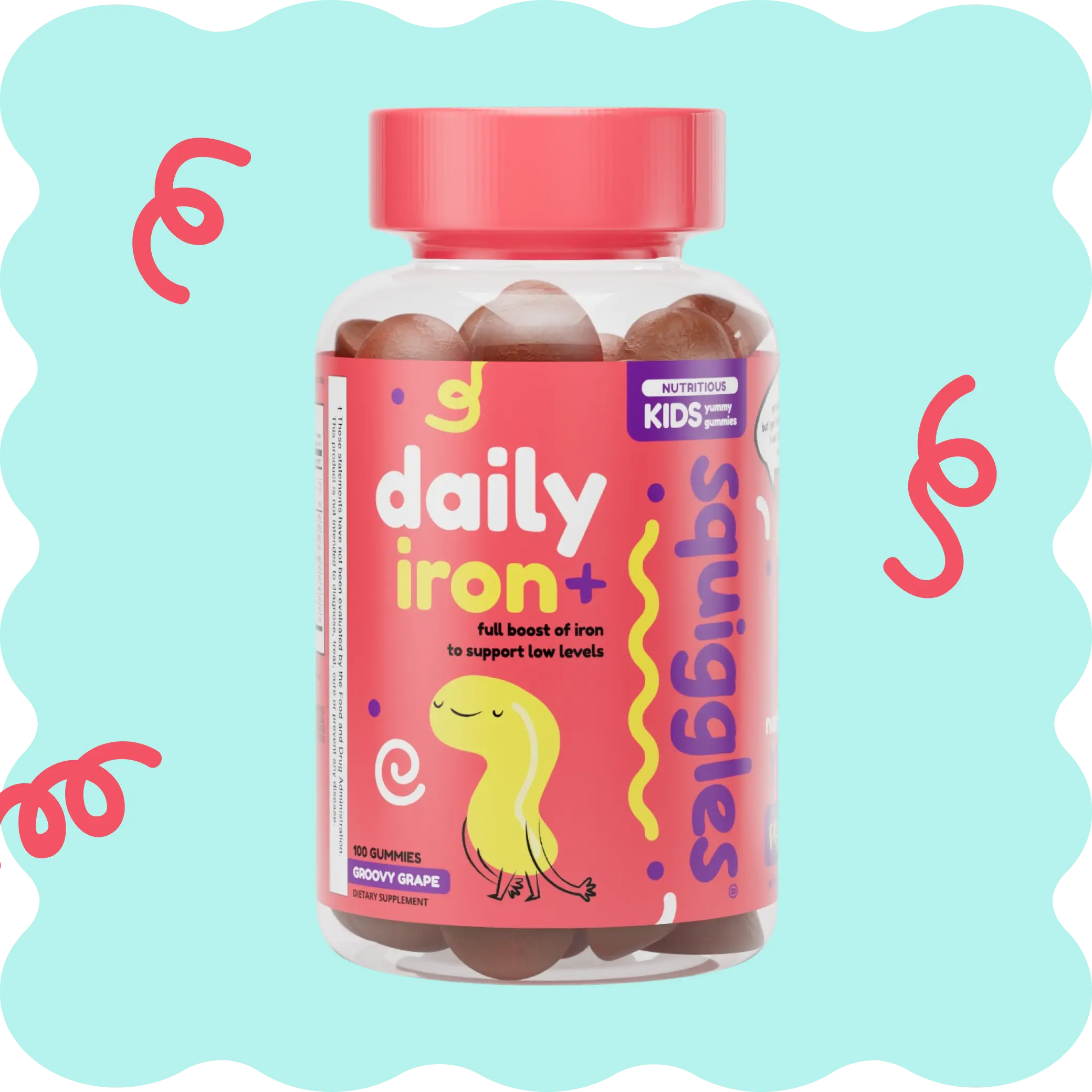 Squiggles Daily Iron+ for Kids - Essential Iron Gummies to Support Active Play & Energy Levels - Flopsy Kids Formula - US Version