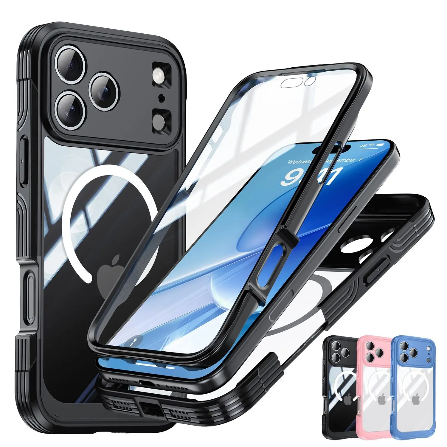 MagSafe TPU Casing & Tempered Glass Full Cover Screen Protector Set for iPhone 17/16/15 Pro Max, Magnetic Wireless Shockproof Drop Protection Smartphone Cellphone Accessories, Vehicle-Ready Protective Kit with Installation Support (Mother’s Day Gift) summ