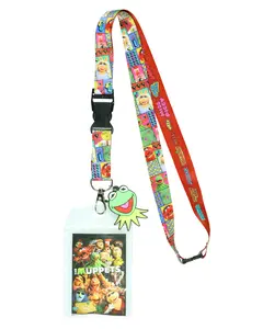 The Muppets Cast Character Design Lanyard with Clear ID Badge Holder and 2" Rubber Kermit The Frog Charm