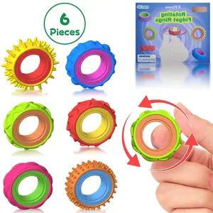 6PCS Sensory Spinner Rings! ADHD Anxiety Focus Toy, Autism Calming Texture, Valentine Crads Stress Relief for Kids Adults, Safe Fidget,Soft Silicone Rotating Rings, Adjustable Fidget Anxiety Relief Tools,