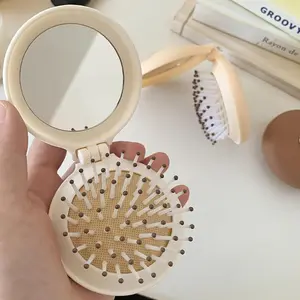 Portable Folding Mirror Comb Brush Set, Compact Travel Detangling Hairbrush for Women & Girls, Ideal Gift for Parties, Home Use, Perfect Christmas Present