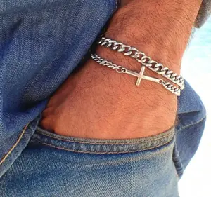 Fashion Accessories: Trendy & Unique Stainless Steel Bracelet — Hip-Hop Style Double-Layer Cross Bracelet