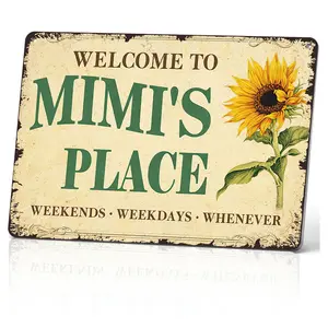 Vintage Tin Sign 8x12 inches Welcome To Mimi's Place Rustic Home Decor Floral Wall Art High-Quality Metal Plaque Gift for Home Decor Home Decoration