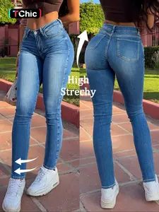 Women's Denim Jeans Elastic Stretchable Blue Slim Fit Skinny Pants, Casual All Season Wear, Comfortable Stretch Fabric, Perfect for Daily Use