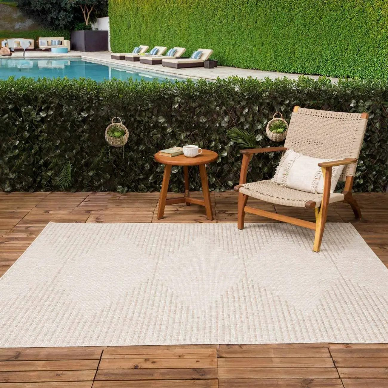Stephan Beige Outdoor Patio Rug, Durable Weather-Resistant Household Textile Carpet for Outdoor Spaces, Patio Rugs