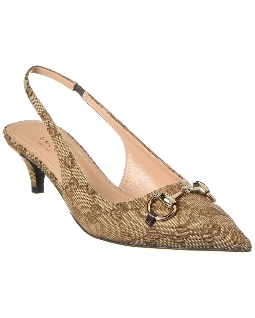 Gucci Horsebit GG Canvas Slingback Pump