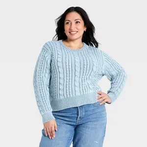 Women's Western Cable Crewneck Pullover Sweater - Universal Thread Blue 4X