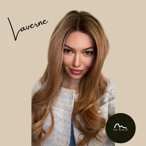 LAVERNE 【WA-SM9712】  Apricot  Brown with  Highlight Wavy Wig 26 inches Synthetic Lace Frontal Free Parting Daily or Party