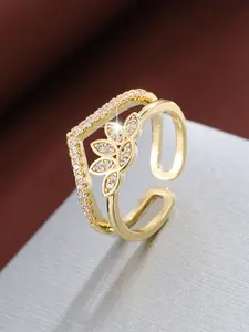 Elegant Flower Crown Design Adjustable Ring for Women, Artificial Zirconia Inlay, Copper Material, Casual Style, All Seasons Jewelry