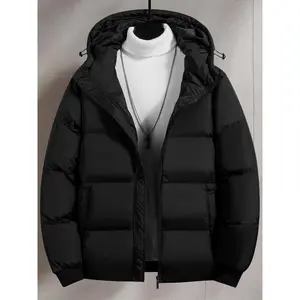 Men's Plain Pocket Zip Up Thick Warm Hooded Puffer Coat, Regular Fit Long Sleeve Padded Winter Coat, Casual Tops Beige Black jackets oktoberfest outfit