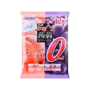 ORIHIRO Low Calorie High Fiber Konjac Peach & Grape Jelly 12 Pieces 7.6 oz - Zero Fat Delicious Snack