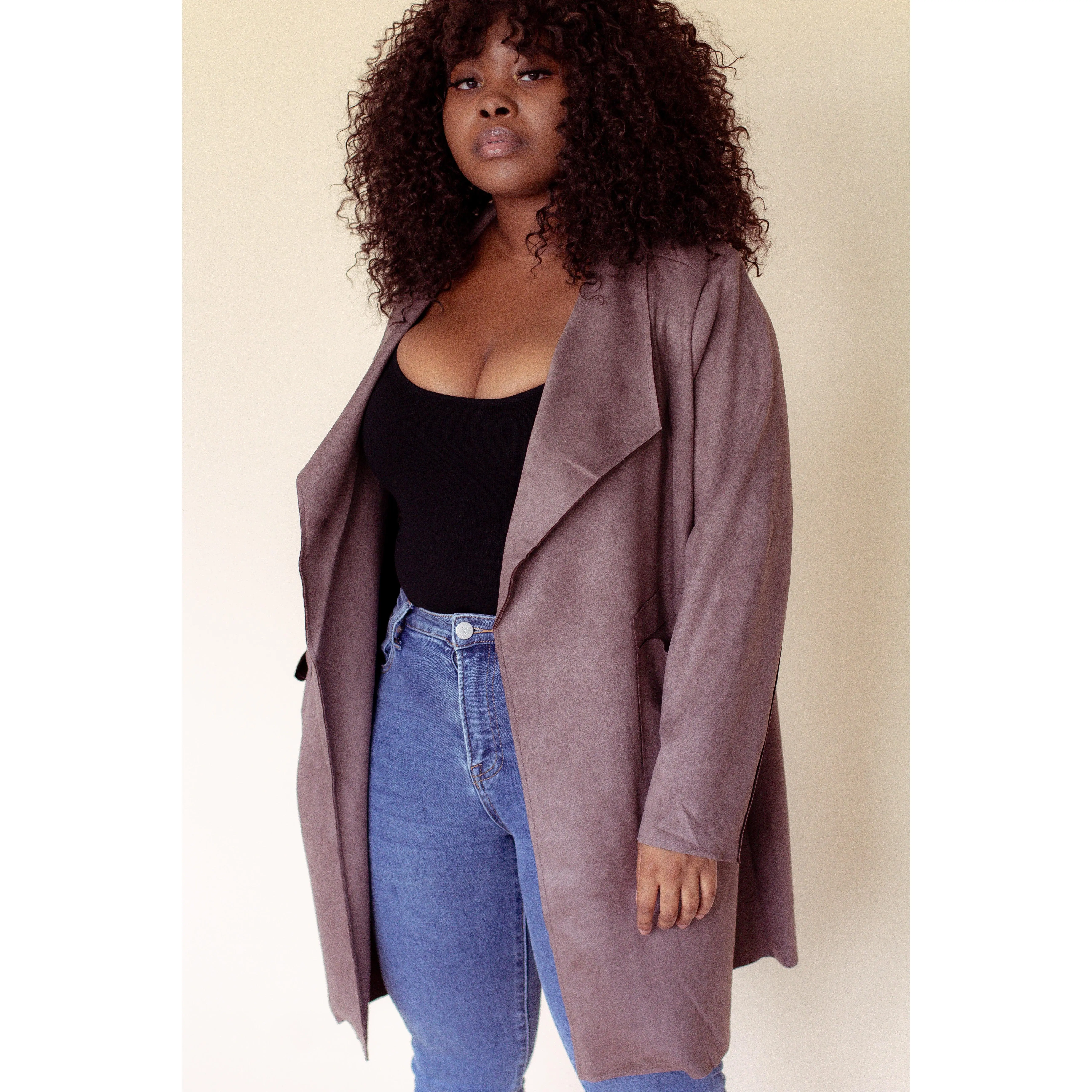 Kennedy Faux Suede Peacoat (Brown)
