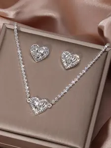 Heart Shaped Rhinestone Decorated Jewelry Set, Elegant Jewelry Set, Fashion Jewelry for Party, Daily Clothing Decor, Trendy All-match & Exquisite Jewelry for Birthday Gift