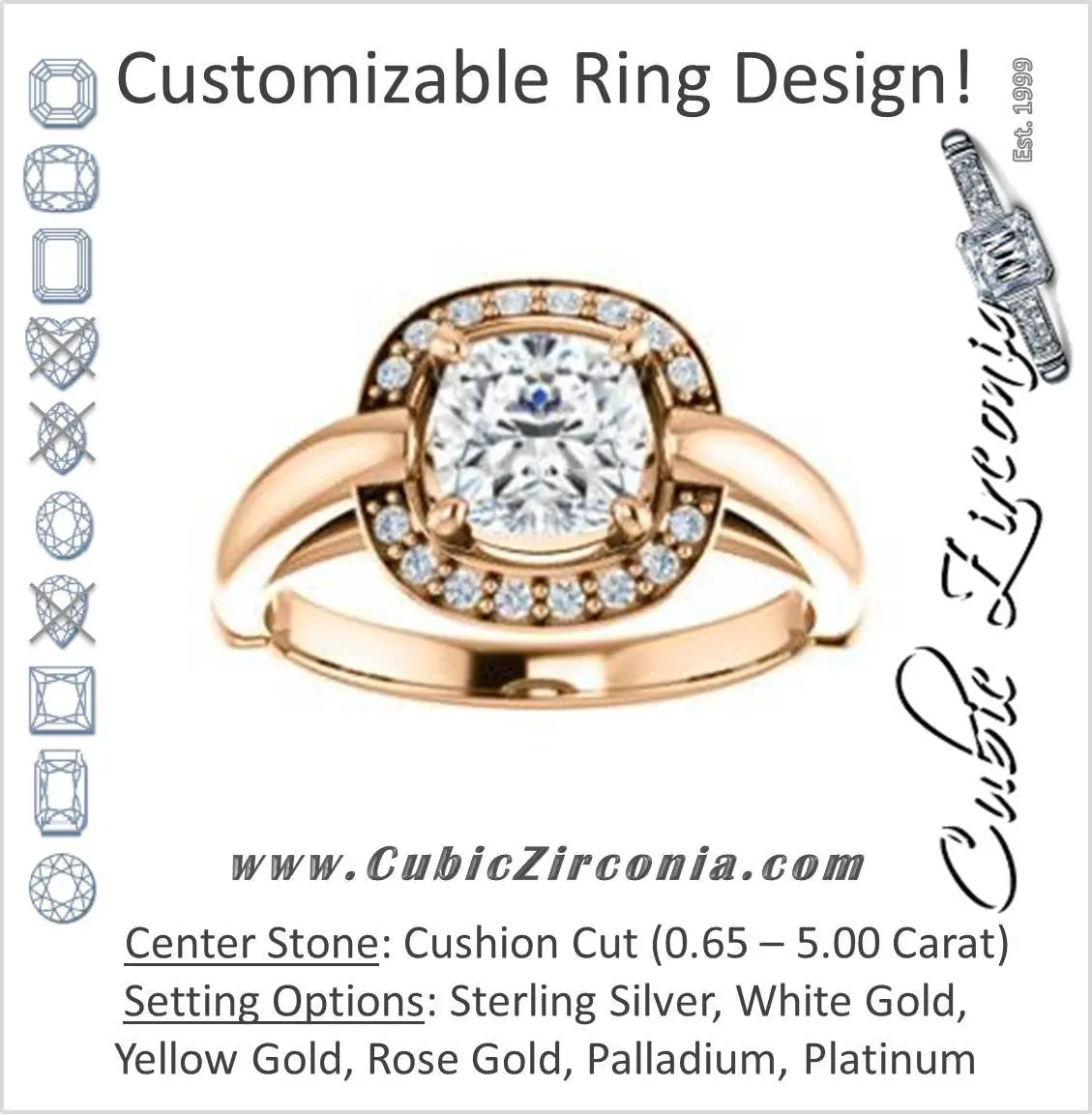 Cubic Zirconia Engagement Ring- The Kady (Customizable Cathedral-set Cushion Cut with Semi-Halo)