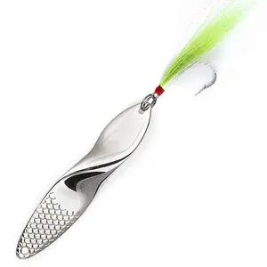 Fishing Lure Saltwater Bucktail Teasers Bass Metal Spinner Spoon Silver 1.4-Ounce Propeller Shape with Teaser Hook