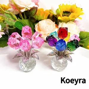 Crystal Rose Flower Design Ornament, 1 Count Creative Rose Flower Statue, Decorative Flower for Home Living Room Bedroom Office, Lifelike Flower, Vibrant Crystal Flowers Fruit Plants room decor for girls