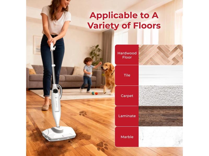Rosewill 11-in-1 Steam Mop, 260°F Handheld Steam Cleaner, 1200W Detachable Steam Mops for Floor Cleaning,  Removable Tank, Multi-Purpose Steamer for Hardwood, Tile, Grout, Furniture- White