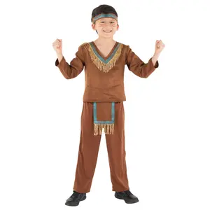 Indian Boy Costume for Kids – Traditional Outfit with Long Sleeve Shirt, Pants & Headpiece – Dress-Up Set for Cosplay, Halloween, Parties & School Events