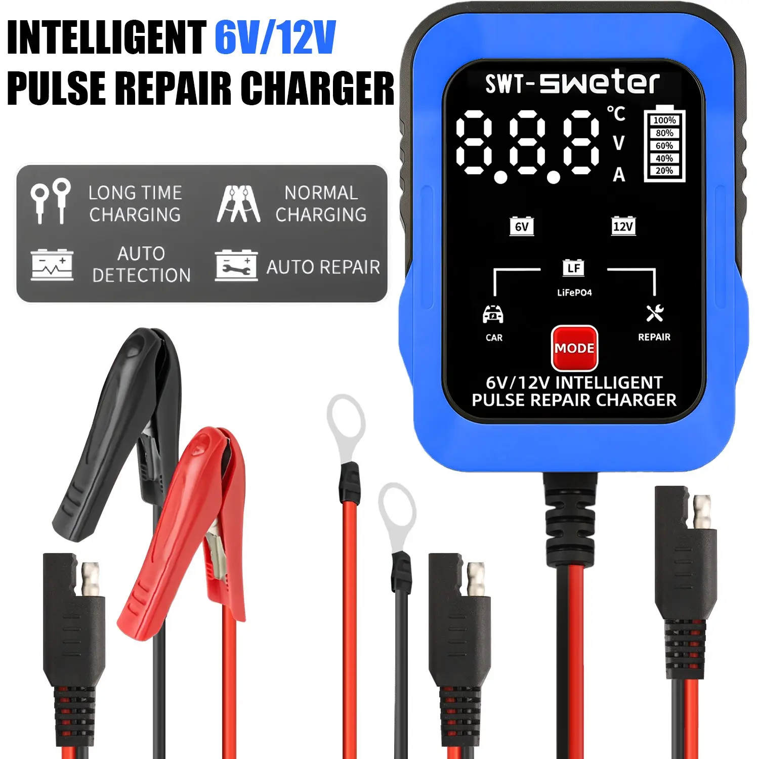 Car Care Hack 6V 12V Automatic Smart Battery Charger Trickle Maintainer 1.5A Pulse Repair Desulfator For AGM LiFePO4 Motorcycle RV Winterizing SAE