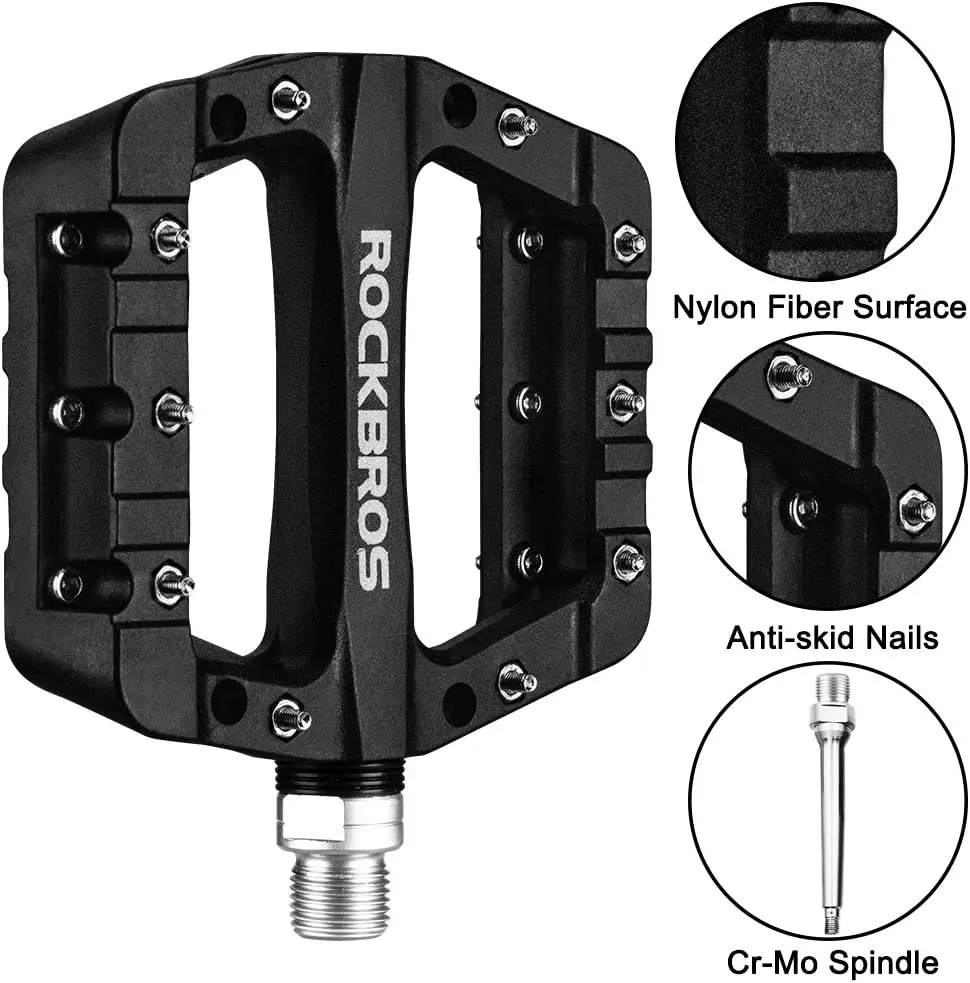 ROCKBROS MTB Pedals Mountain Bike Pedals Lightweight Nylon Fiber Bicycle Platform Pedals for BMX MTB 9/16"