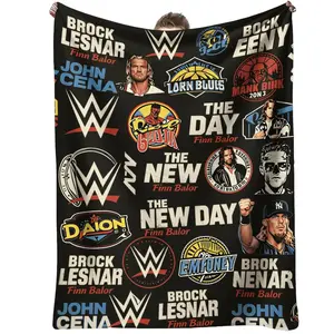 WWE Logo Flannel Blanket World Wrestling Entertainment Fan Art Soft Warm Throw For Gamer Room Decor Dorm Essential Bed Sofa Home Holiday Gift Men Boys