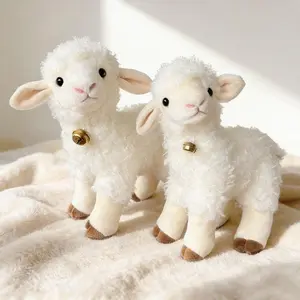 White Lamb Plush Toy Realistic Sheep Wearing A Bell Plush Doll Soft Animal Doll Lifelike Animals Kawai Toy Gifts