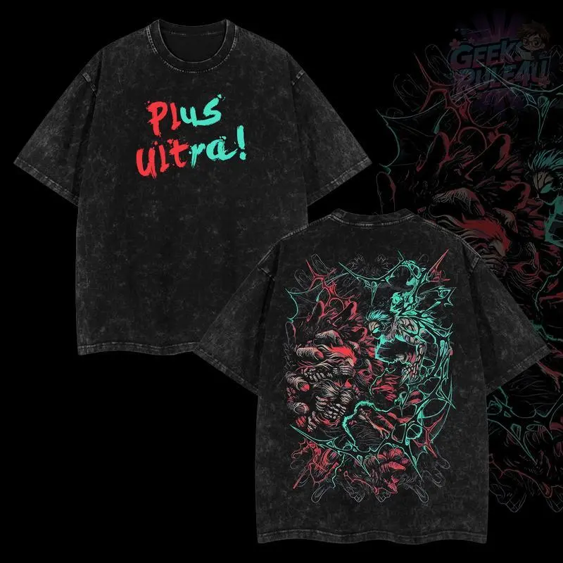GeeksRule4U Retro Izuku Midoriya x Tomura Shigaraki My Hero Academia Anime T-Shirt 100% Premium Cotton Relaxed Fit S-5XL Oversized Washed 230gsm