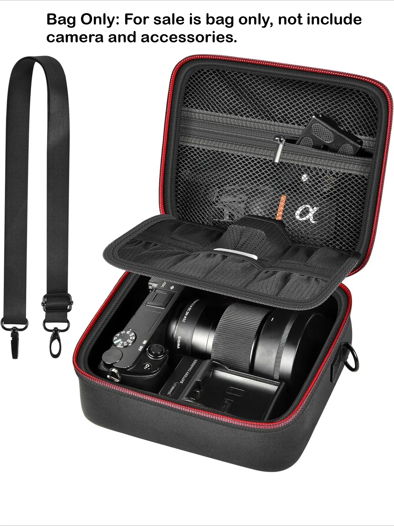Camera Case for Sony Alpha ZV-E10 Alpha a6400/ a6700/ a6100/ a6000/ a6600/ a6500 Mirrorless Digital Camera, Hard Travel Bag with a Shoulder Strap for Lens & Accessories (Box Only) Camera Accessory Storage Bag