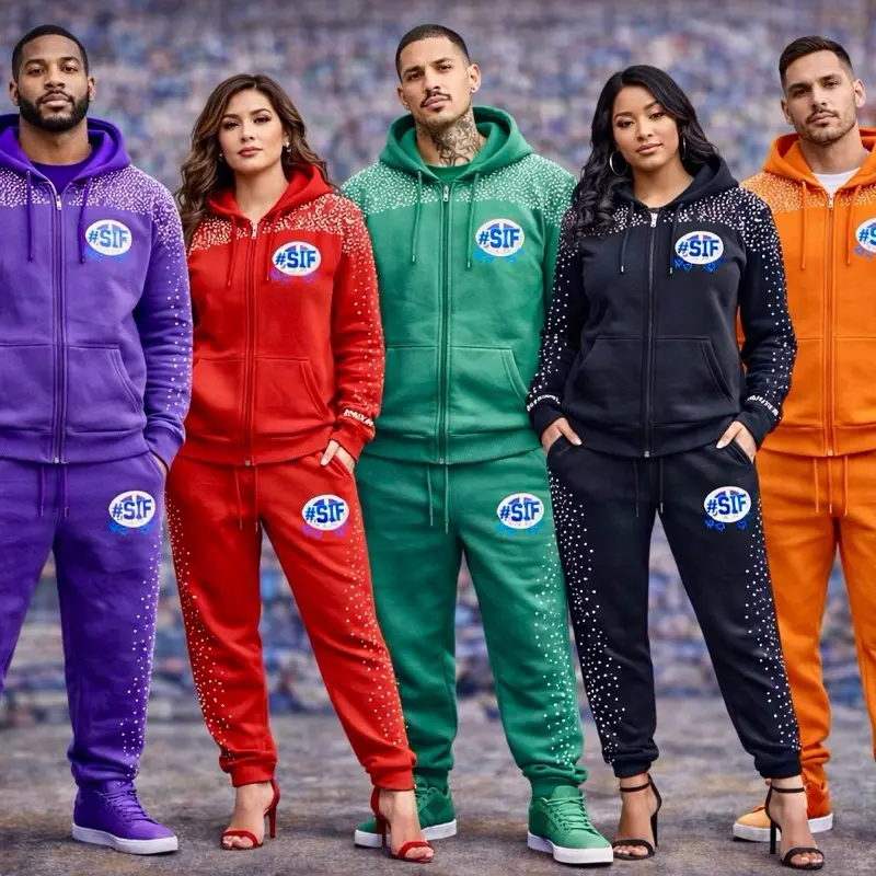 TrapNative Support Is Free Premium Rhinestone Zip-Up Hoodie & Jogger Unisex 3D SIF Design Embroidered Sleeves Community Streetwear