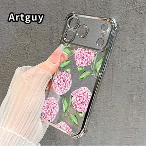 Phone Case for iPhone 17 Pro Max 16 15 Plus Air 14 13 12 11 E Blushing Hydrangea Dream Pattern Four-corner Thickened Anti-drop Protective Silicone Cover Gift