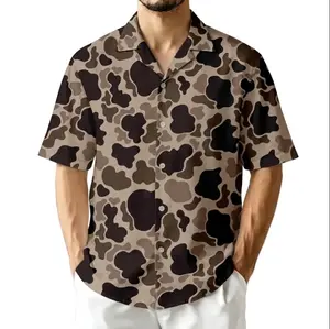 Hot Summer 2026 Retro Camo Hawaiian Shirt, Men’s Brown Pattern Button Up Vacation Beach Shirt