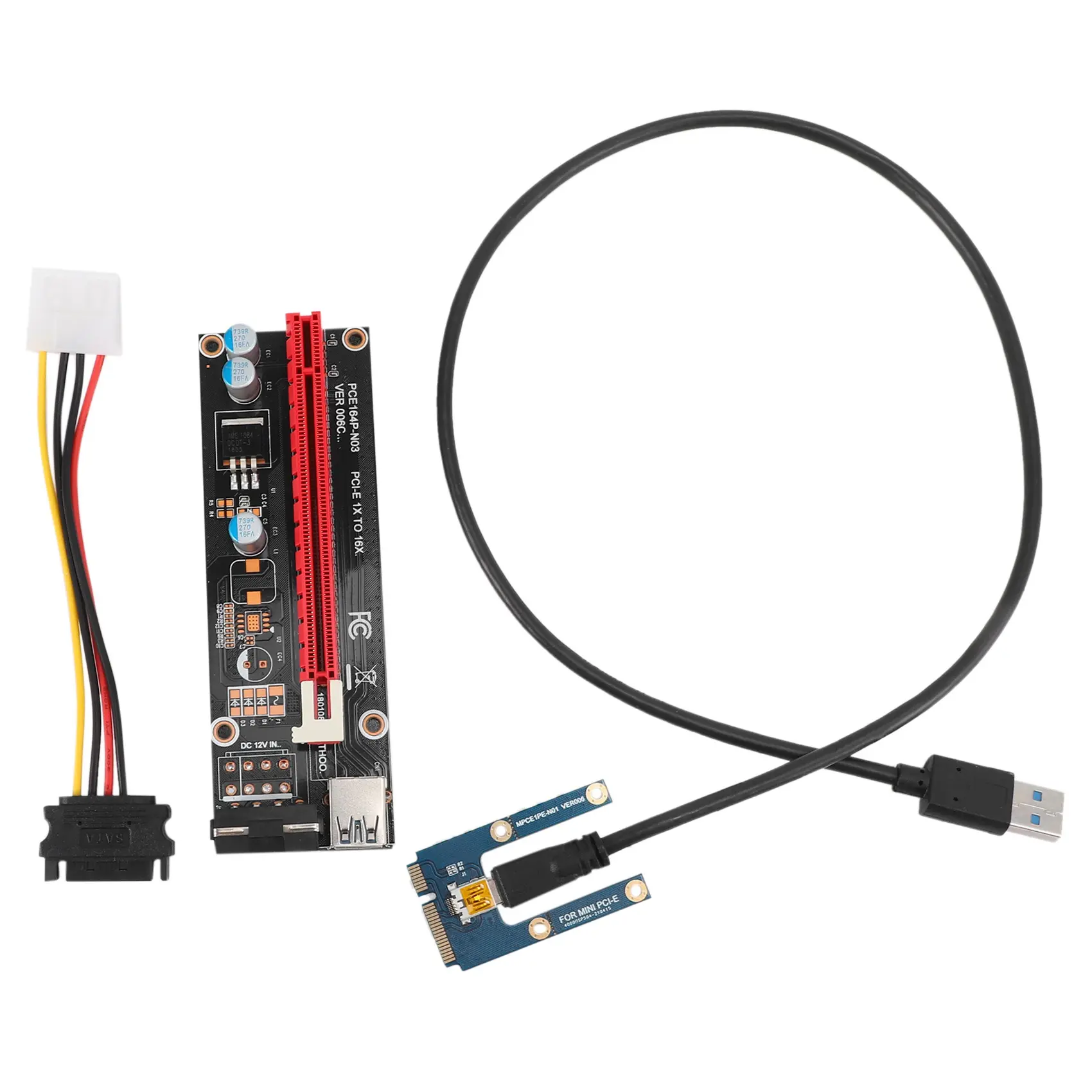 Mini PCIe to PCI Express 16X Riser Card with M.2 SSD, PCB Board for Laptop External Graphics Card, EXP GDC - Includes 1*16x End Motherboard, 1*PCI-E Motherboard, 1*SATA-4pin Power Cord, 1*USB 3.0 Cable, 3m Length, 4 Solid Capacitors