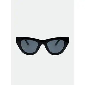 OTRA Kinni Rounded Cat-Eye Sunglasses - Shiny Black Frame with Smoke Lenses, 100% UV Protection, Lightweight & Versatile, Comes with Vegan Pouch