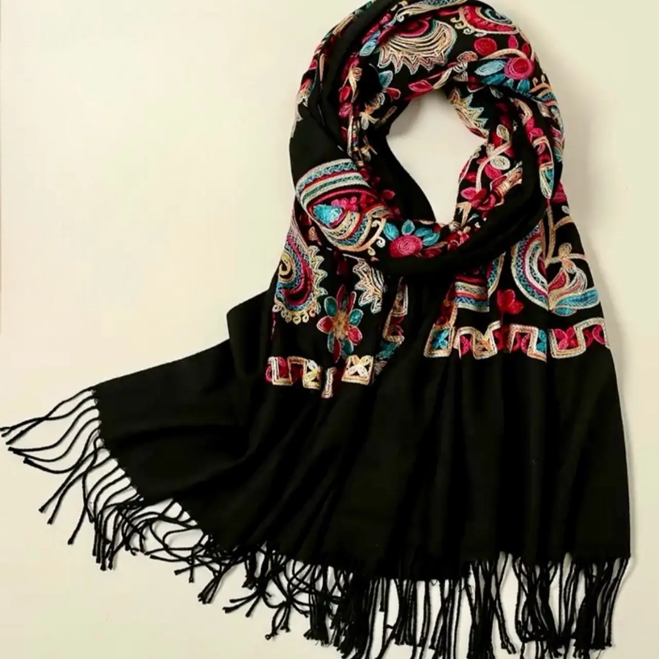 Handmade Multicolor Embroidered Cashmere Shawl
