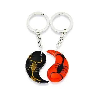 Real Scorpion Ying Yang Friendship Keychain Black and Red w/ No Dots