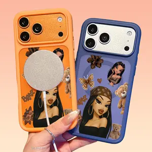 Cute Bratz Girls Pattern Thick Silky-Touch Magnetic Phone Case for iPhone 17 Pro Max 17Air 16 Plus 15 14 13 12 Compatible with Magsafe Shockproof Smartphone Protect Casing Cover