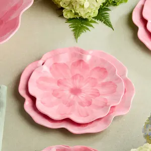 Rose Melamine Pink Floral Salad Plate - 9in - Stylish Summer Tableware - Salad Portion Serving - Baby Showers, Bridal Showers, Gender Reveal, Outdoor BBQ