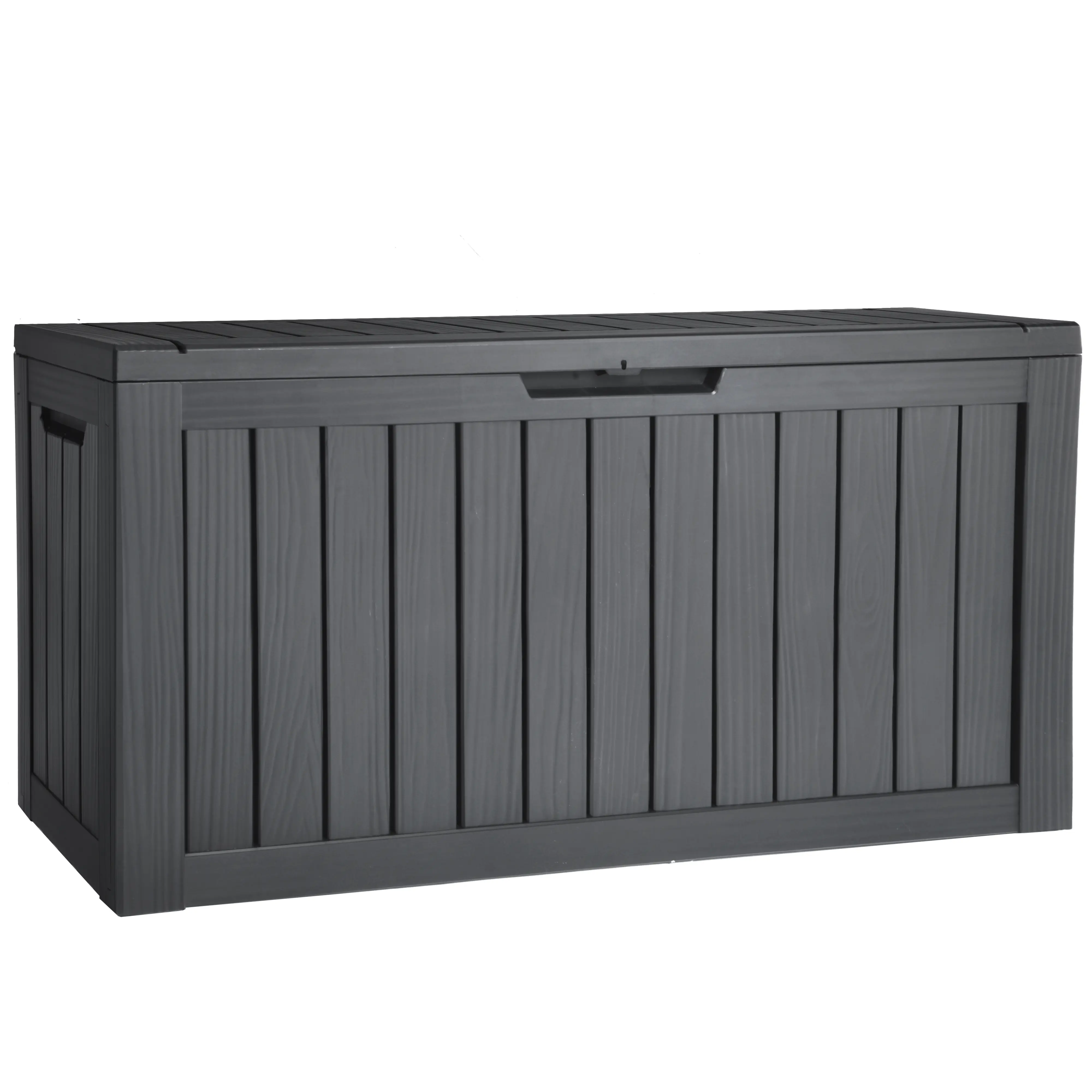 YITAHOME 80 Gal Resin Deck Box - Lockable Lid, Wood Grain, Waterproof Portable Standalone Large Container for Patio Porch Furniture, Tools (Black)