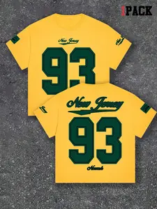 New Jersey 93 Yellow Oversized Long Graphic Tees | Trendy Y2K Retro Sports Style |  Vintage Streetwear for TikTok Fashion Lovers | Perfect for Summer Casual & Game Day Outfits
