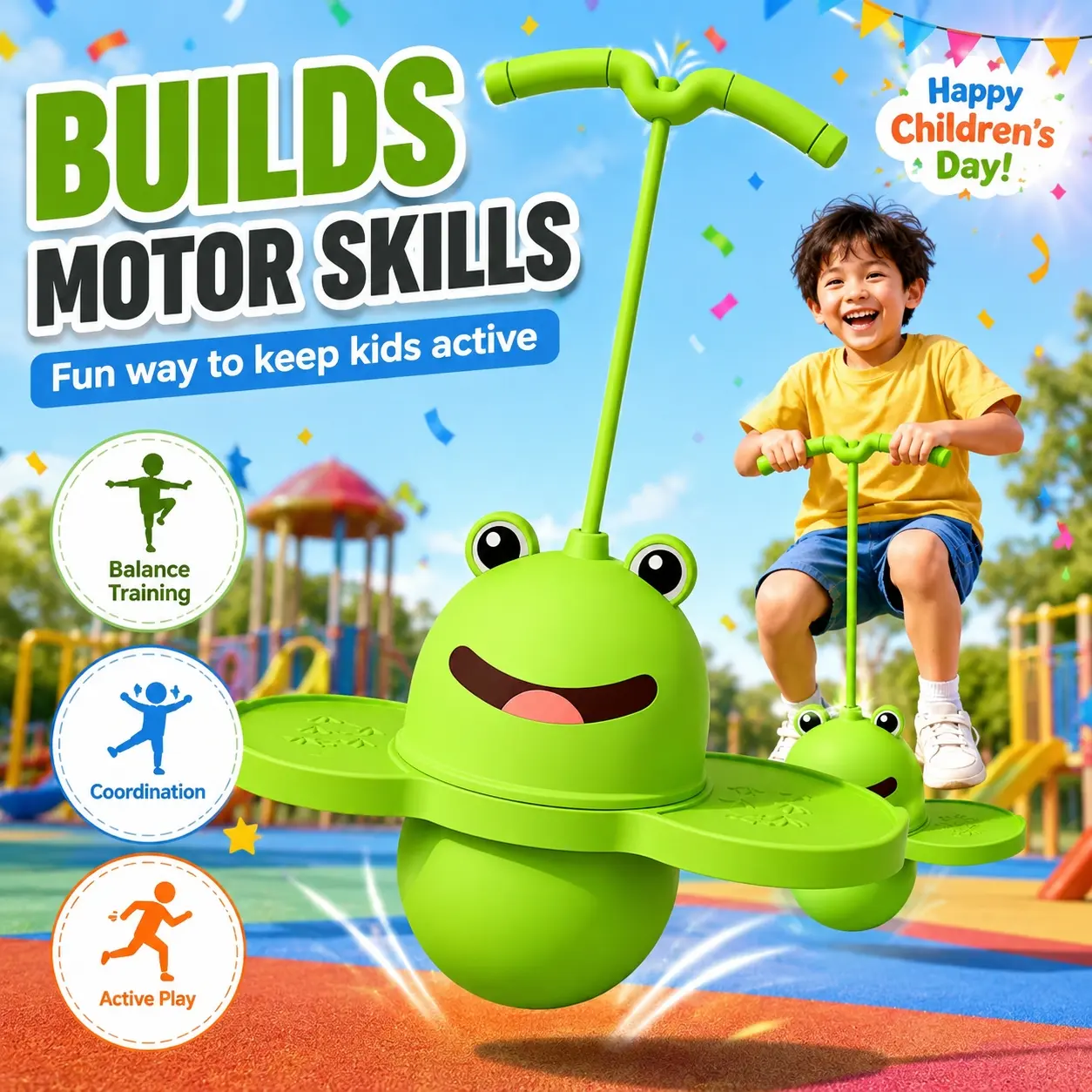 Bouncy Ball With Handle, Cute Frog Design Jumping Ball, Fitness Thickened  Cartoon Hop Ball, Balance Coordination Ball Funny Hopping Ball with Ball Pump, soft ball material reduces noise, for Indoor Patios Gyms Outdoor Living Rooms