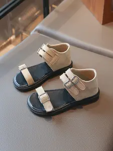 Leopard Print Open-Toe Kids Sandals, Adjustable Metal Buckles, Non-Slip Rubber Sole, Breathable Comfort, Summer Footwear for Girls