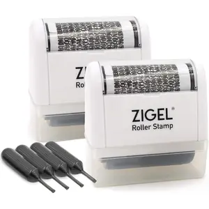 Identity Theft Protection Stamp - 2 Pack Roller Stamps with Four Replacement Ink Tubes