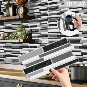 12/24/48 PCS Self-Adhesive Black White Grey Marble Tile Stickers, PVC Crystal Film Irregular Wall Decals, Removable Decorative Backsplash, Waterproof Oil-Proof for Kitchen Bathroom XY-HTP
