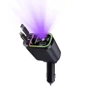 120w Car Charger with Nebula Roof Lights, Ultra Fast Charging, High Speed Charger, Retractable Cable for Xiaomi and iPhone, New Arrival, High Efficiency Charger