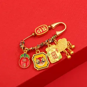 National Trend Pregnant Women Tassel Safety Pin Anti-Fright Blessing Baby Safety Pin Peace Brooch Pendant Children's Ornament Fringe Adjustable Clips pins Fashion Accessory Charms Tie Red Pierced