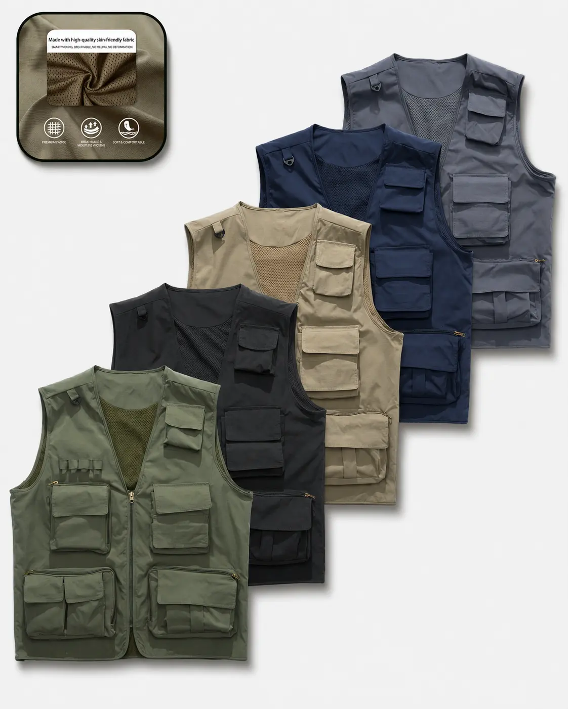 Men Lightweight Fishing Vest Multi Pocket Utility Vest Breathable Mesh Sleeveless Jacket Quick Dry Outdoor Tactical Gilet for Hiking Fishing Travel Photography Camping Workwear Summer Casual Streetwear Multi Colors Utility Work Vest Outdoor Gear Daily Use
