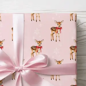 [Sale off up to 50%] Vintage Pink Christmas Wrapping Paper Roll, Pink Christmas Gift Wrap