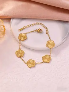Elegant Gold Flower Charm Bracelet, Minimalist Five Petal Flower Link Bracelet, Daily & Party Wear Accessory, Elegant Jewelry Bracelet