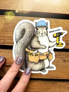 Handyman Squirrel Vinyl Sticker. DIY Dad Bumper Decal, Funny Adult Stickers Vibrant Colors Unique Design